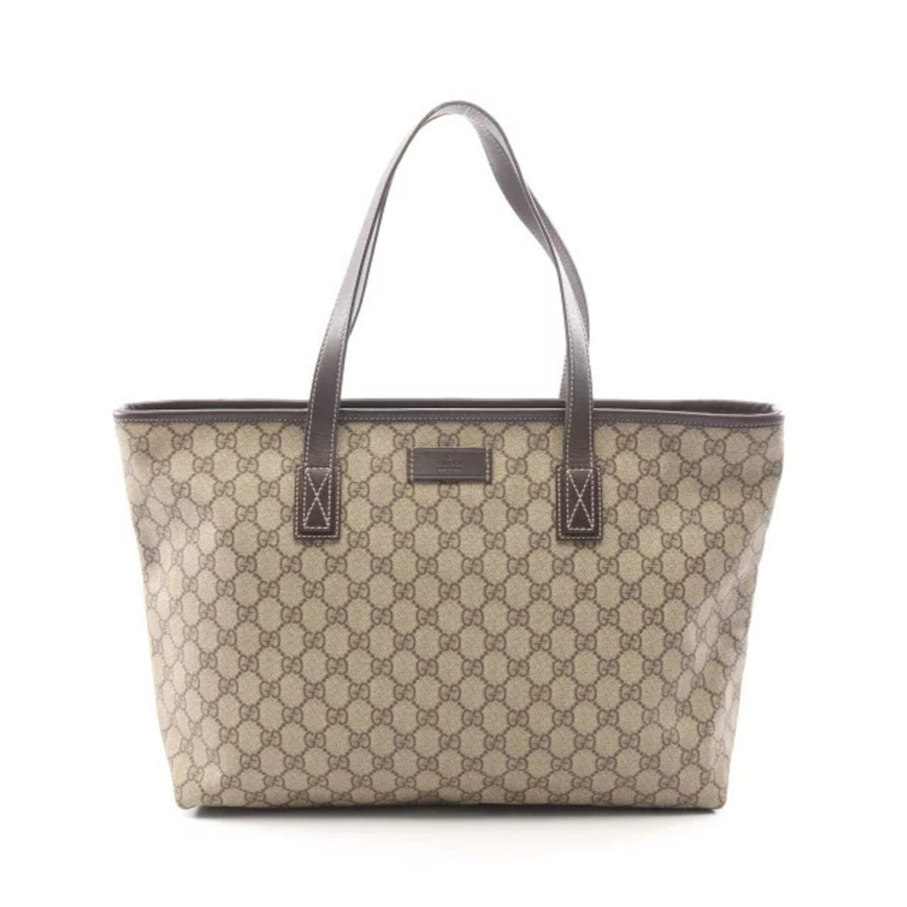 Gucci GG Supreme Tote Bag Canvas Leather Beige Cream Brown
